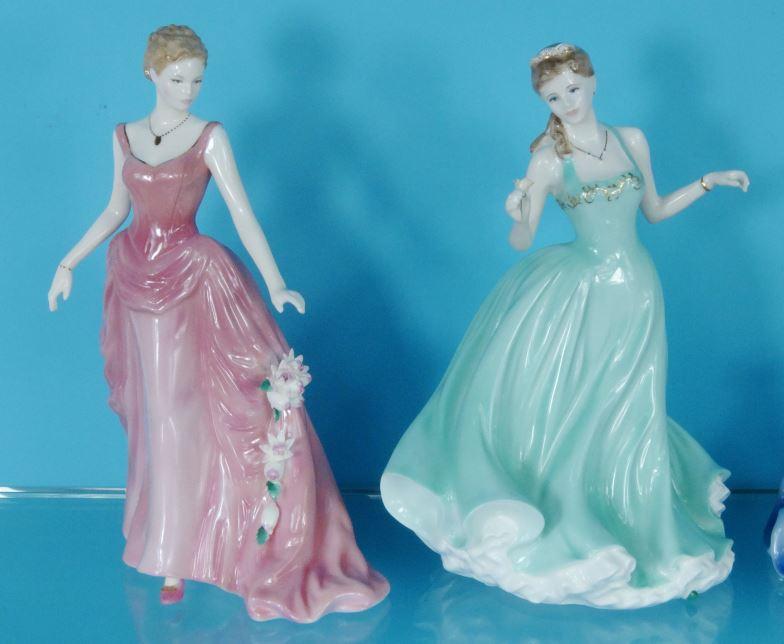 Three boxed Coalport china figurines and a boxed Royal Worcester china figurine, the largest 23cm - Image 3 of 8