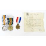Military interest World War I medal group for PTE.J.MC MURRAY.GORD.HIGHRS, including paperwork