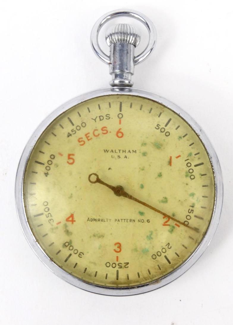 Military Naval interest American Waltham Admiralty patent anti submarine stopwatch, patent number .6