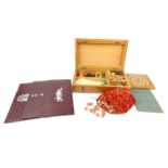 Wooden boxed games compendium with hand painted lead racehorses, solitaire board with marbles,