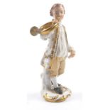 19th century china figure playing a French horn, inscribed no. 9 to the base, 11cm high : For