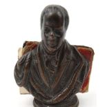 Miniature bronze gentleman book rest together with a miniature Edwardian book - The Lady of the