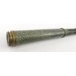 Victorian Dolland of London brass three drawer telescope with shagreen grip, 26cm long when closed :