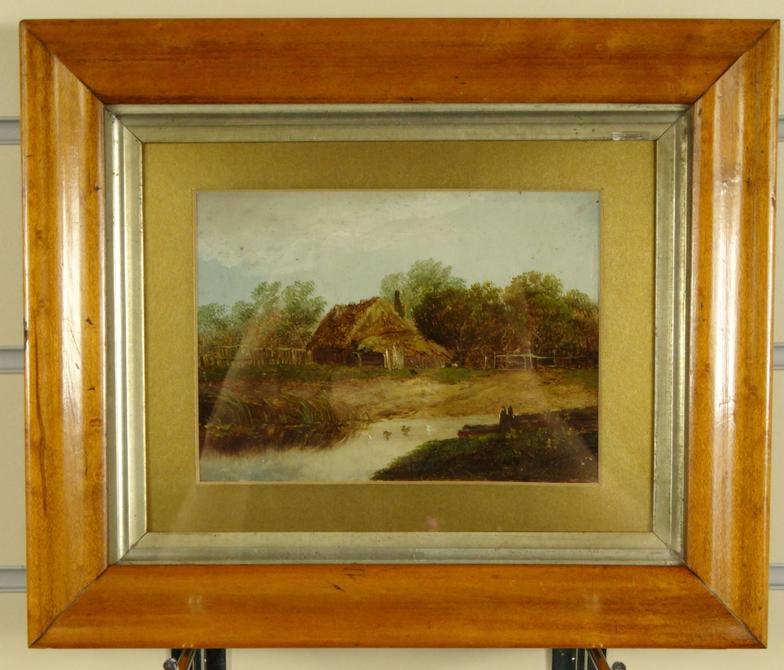 Victorian oil onto panel countryside scene with house, mounted and framed, 16cm x 12cm excluding the - Image 2 of 4