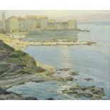 G. Vittini (1888 - 1968) - Port at St Tropez - Oil onto board coastal landscape, signed and gilt