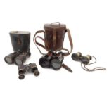 Cased pair of theatre, field and marine binoculars and two others, the largest 15cm high : For