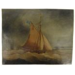 Victorian oil onto copper panel of a sailing ship in choppy seas, 20cm x 16cm : For Condition