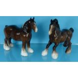 Two Beswick China shire horses, the larger 21cm high : For Condition Reports please visit www.