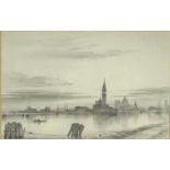 Edward William Cooke 1862 - Venezia - Italian pencil drawing of Venice. mounted in a gilt frame,