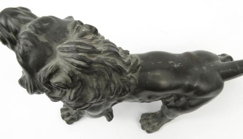 Large oriental bronze study of a lion, character marks to the belly, 52cm long : For Condition - Image 5 of 9
