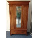 Walnut wardrobe with mirrored door and drawer to the base, 197cm high x  114cm wide x 51cm deep :