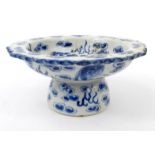 Oriental Chinese porcelain pedestal bowl hand painted with dogs of Foo, 6cm high : For Condition