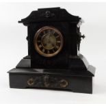 Large Victorian black slate mantel clock : For Condition Reports please visit www.