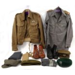 World War II British military interest jacket, boots, caps, etc : For Condition Reports please visit