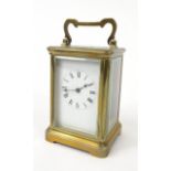 Brass carriage clock with enamel dial, 12cm high excluding the handle : For Condition Reports please