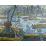 B. Wtpkpmks? - Oil onto canvas abstract view of a Russian dockyard, 108cm x 84cm : For Condition