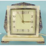 Art Deco alabaster mantel clock, 19cm high : For Condition Reports please visit www.