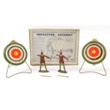 Rare W. Britain boxed miniature archery set No. 1344, two hand painted figures with wooden arrows