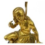 Ormolu bronze table lamp of a long haired fisherman, the fisherman 38cm high : For Condition Reports