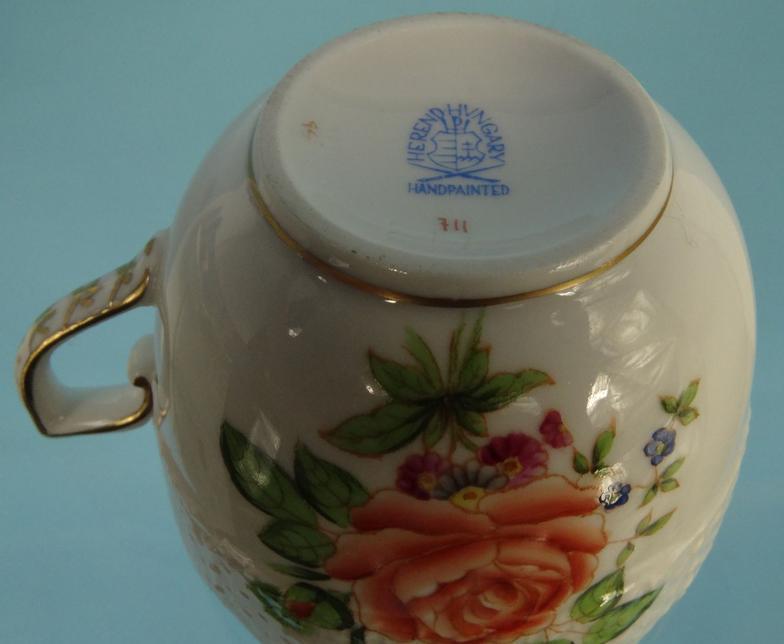 Three Herend hand painted china cups and saucers and a similar example : For Condition Reports - Image 11 of 14