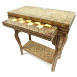 Middle Eastern Persian design wooden folding chess table with finely detailed micro mosaic inlay,
