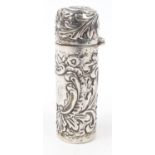 Silver scent bottle with embossed floral decoration, T.H Birmingham, 7.5cm high : For Condition