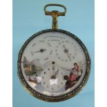 Moilliet & CE fusée gold pocket watch enamelled continental scenes and clear stones to the outer