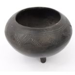 African tribal three footed pottery censer with sgraffito ware top, 11cm high : For Condition