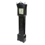 19th Century oak longcase clock, the architectural hood with column supports, the glazed door