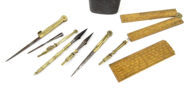 Victorian shagreen cased instrument set including wooden folding ruler for T. Bolton, 15cm high : - Image 2 of 4