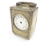 Silver cased carriage clock with engraved swag decoration, hallmarked London 1910-11, 7cm high : For