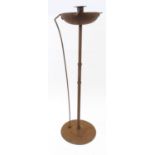 Arts and Crafts wrought iron ashtray and candle stand, with stylised handle and base, 85cm high :