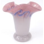 Vasart pink, white and blue swirling glass vase, etched Vasart mark to base, 19cm high : For