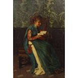 A. Moradei 72 - Oil onto panel of a girl reading a book, mounted in a gilt frame, 38cm x 25cm