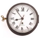 Brass ship's clock with enamelled dial - Smiths Cricklewood NW2, 20cm high : For Condition Reports