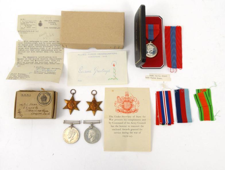 Military interest boxed World War II medals, together with a boxed Imperial Service medal for BERTIE