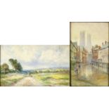 V.P. Richards - Two watercolours -Crowborough Heath and York , both in black frames, the larger 44cm