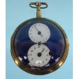 Ferdinand Berthoud Paris fusée pocket watch with blue enamelled dial, 5cm diameter, approximate