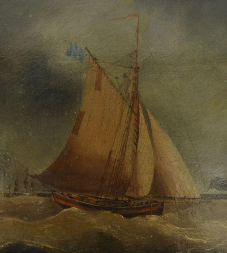 Victorian oil onto copper panel of a sailing ship in choppy seas, 20cm x 16cm : For Condition - Image 2 of 3