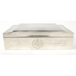 Military interest Walker & Hall rectangular silver cigarette box with engine turned decoration,