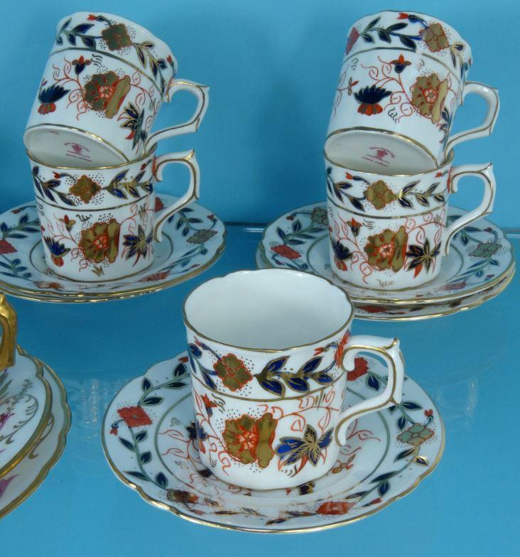 Five Royal Crown Derby trios and five Royal Crown Derby Imari patterned coffee cans and saucers : - Image 2 of 5