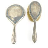 Liberty & Co silver hand mirror and brush with blue and green enamelled decoration, Birmingham