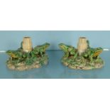 Two Minton Majolica pottery frog bases, impressed marks and numbered 6011, each 12cm diameter :