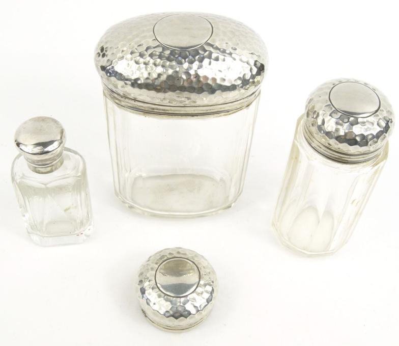 Three glass bottles with silver lids and one other silver lid - three by Alex B. Clark with - Image 2 of 6