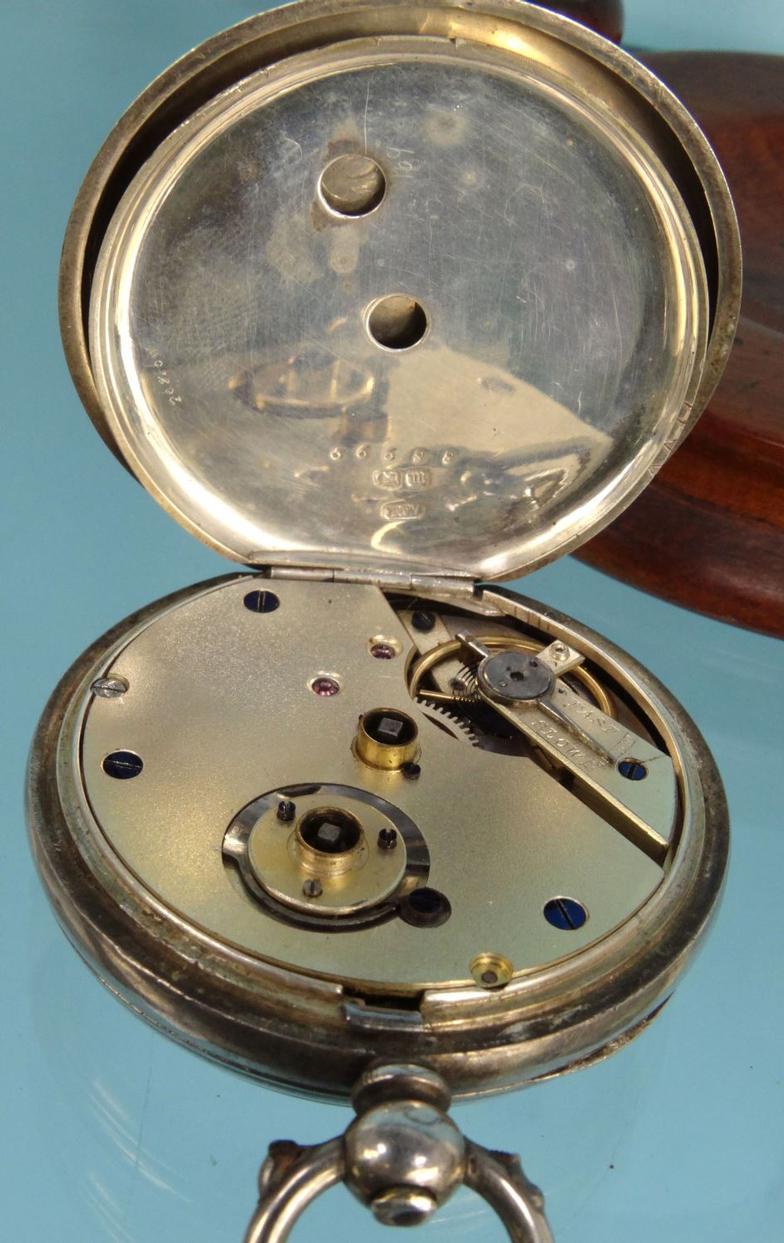 Two gentleman's silver open faced pocket watches and a mahogany watch stand : For Condition - Image 13 of 13
