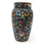 Japanese Satsuma Pottery vase decorated with a brightly coloured cloisonné enamel floral design,