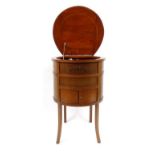 Unusual Edwardian mahogany horseshoe design inlaid gramophone cabinet painted with swags and