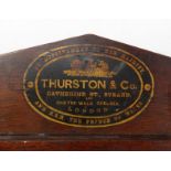 Victorian Thurston and Co mahogany billiard scoreboard with lithographed labels and ivory mounts,