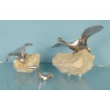 Three Hoselton geese sculptures - two with stone bases : For Condition Reports please visit www.