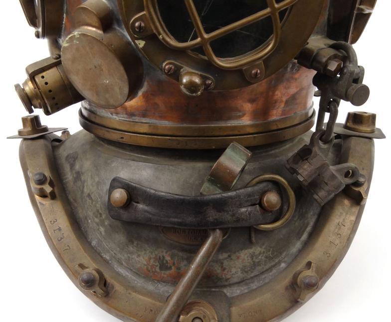 Rare 1929 12-bolt A.J. Morse & Son Incorporated commercial diving helmet , with the original spanner - Image 3 of 4